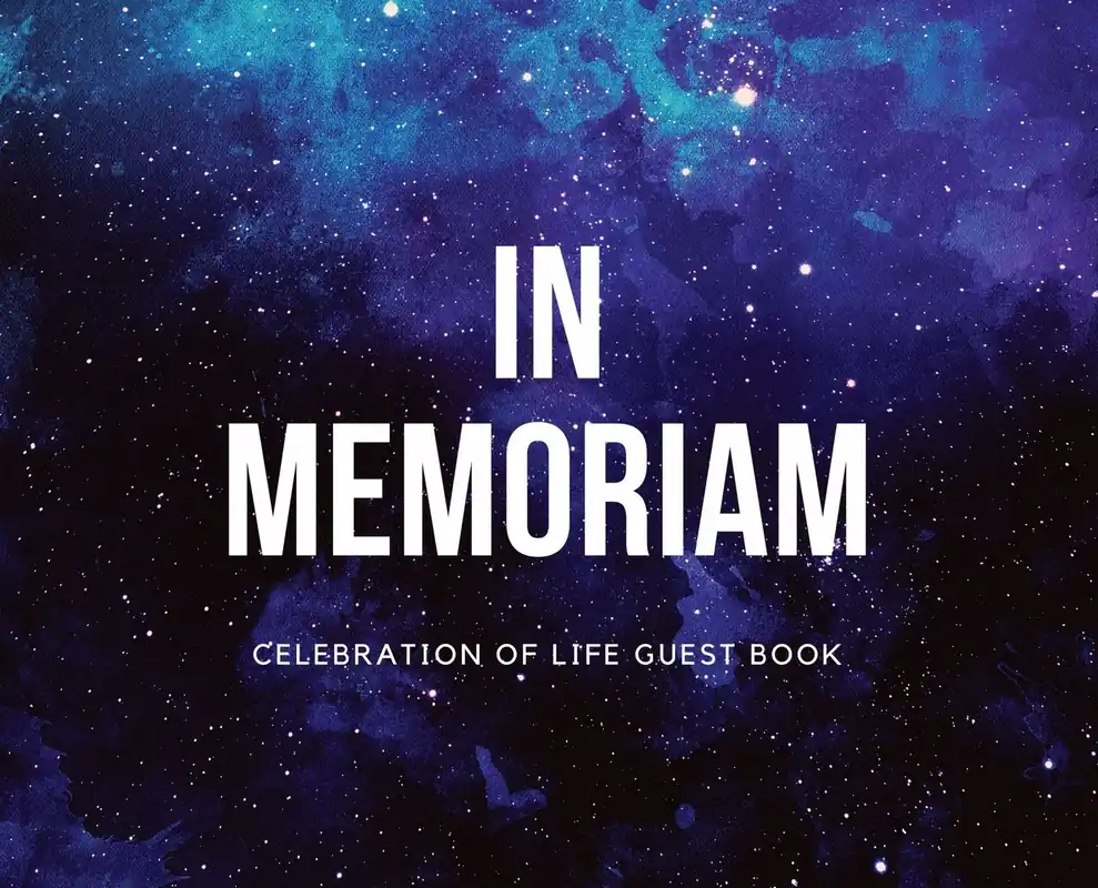 Luxury Blue In Memoriam Celebration of Life Funeral Guest Book Hard Cover for Memorials, Wakes - Universe Galaxy Nebula Stars