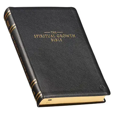 One Day Deal The Spiritual Growth Bible, Study Bible, NLT - New Living Translation Holy Bible, Premium Full Grain Leather, Black