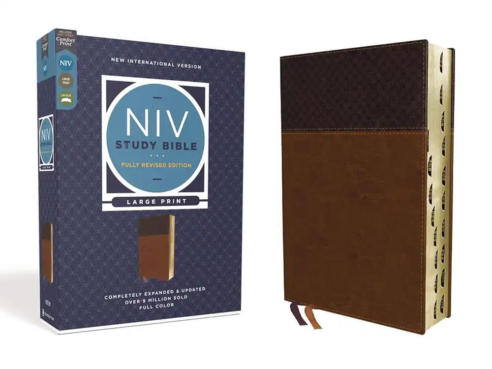 Viral NIV STUDY BIBLE LG PRINT BROWN LEATHERSOFT IDX 2020 Fully Revised Ed; Red Letter