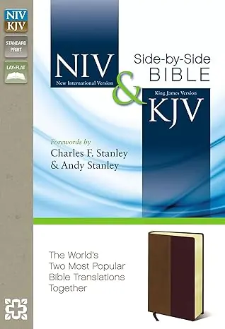 Hot Deal NIV/KJV PARALLEL BIBLE LEATHERSOFT TAN/CHERRY