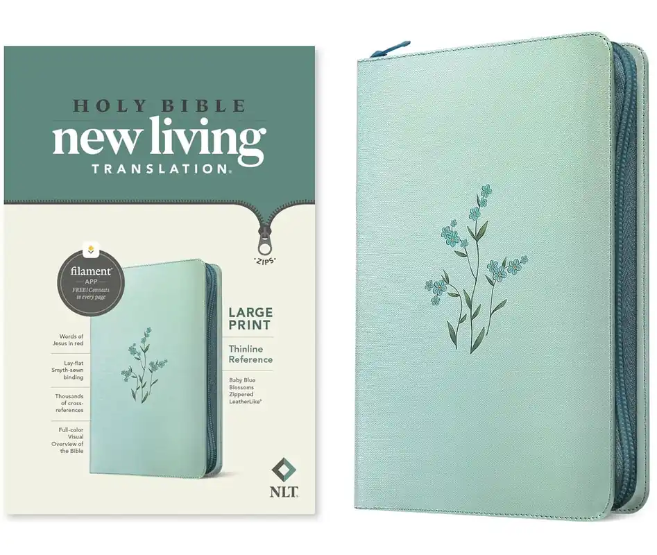 NLT Large Print Thinline Reference Zipper Bible, Filament Enabled (LeatherLike, Baby Blue Blossoms, Red Letter) Hot Picks