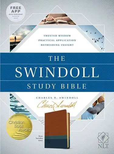 NLT Swindoll Study Bible LeatherLike Brown, Teal & Blue Edition Time-Limited